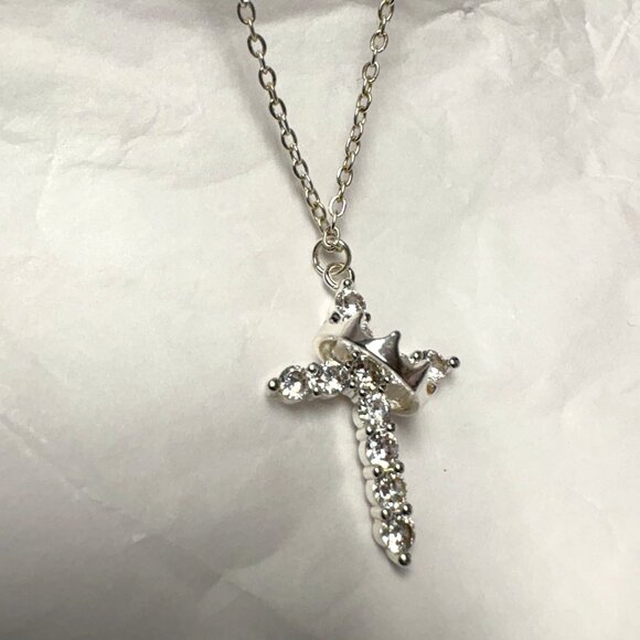 Jewelry - 925 Sterling Silver Cross with Crown Necklace